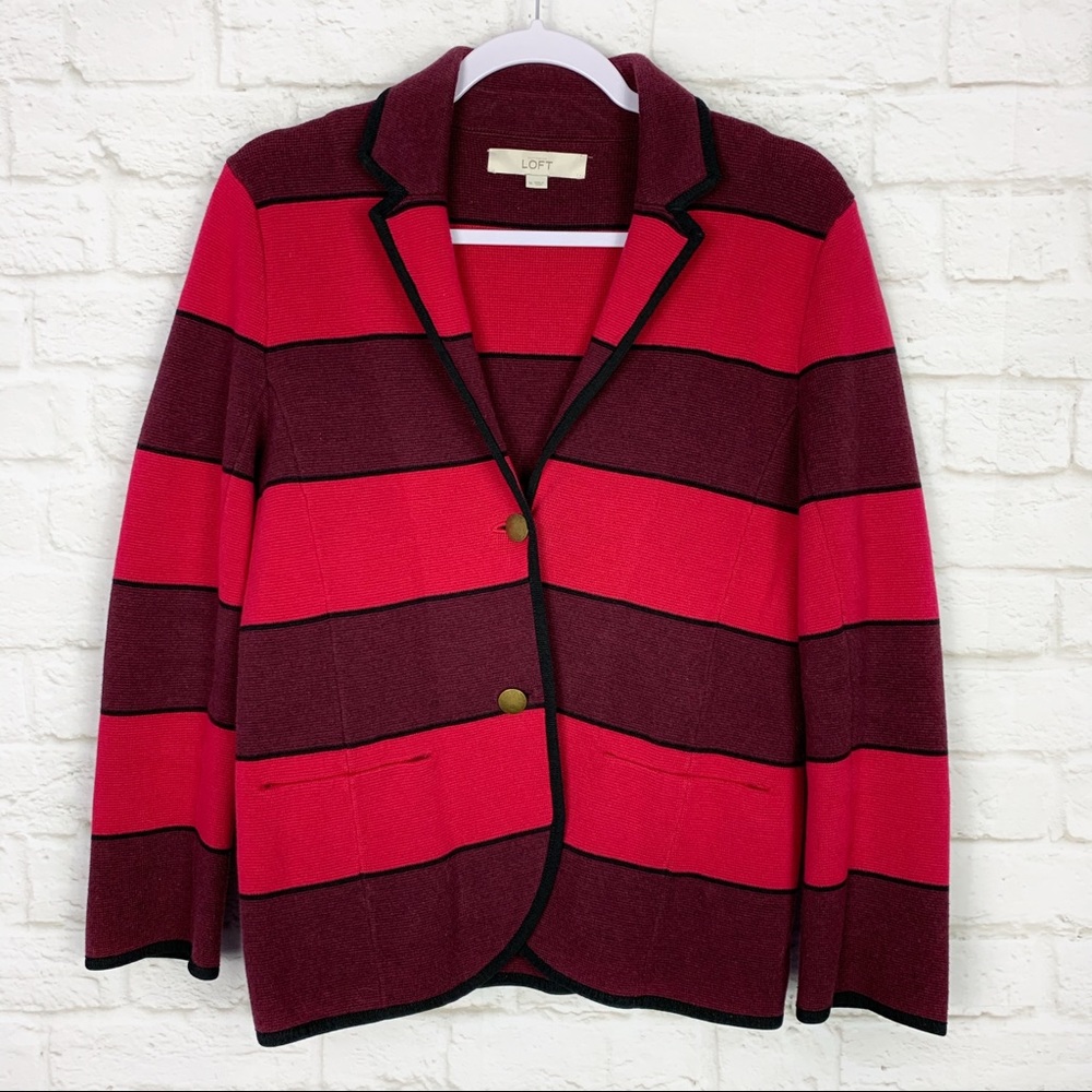 LOFT Ann Taylor Knit Striped Bright Cotton Blazer